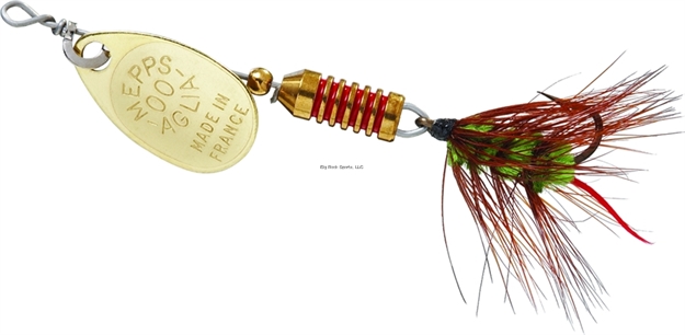 Picture of Mepps Aglia Ultra Lites In-Line Spinner, 1/18 Oz, Single Hook, Gold Blade With Green Tail
