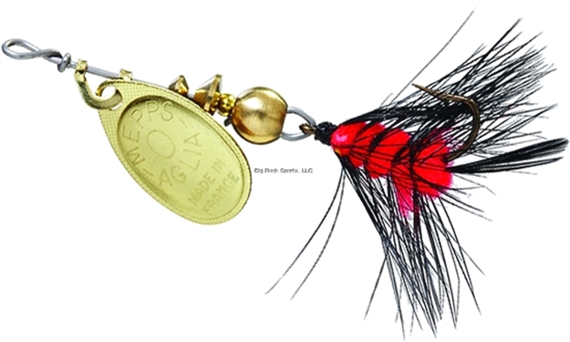 Picture of Mepps Aglia Wooly Worm Spin Flies In-Line Spinner, 1/12 Oz, Single Hook, Gold Blade With Black & Orange Tail