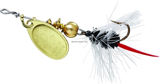 Picture of Mepps Aglia Wooly Worm Spin Flies In-Line Spinner, 1/12 Oz, Single Hook, Gold Blade With Black Tail