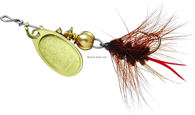 Picture of Mepps Aglia Wooly Worm Spin Flies In-Line Spinner, 1/12 Oz, Single Hook, Gold Blade With Brown Tail