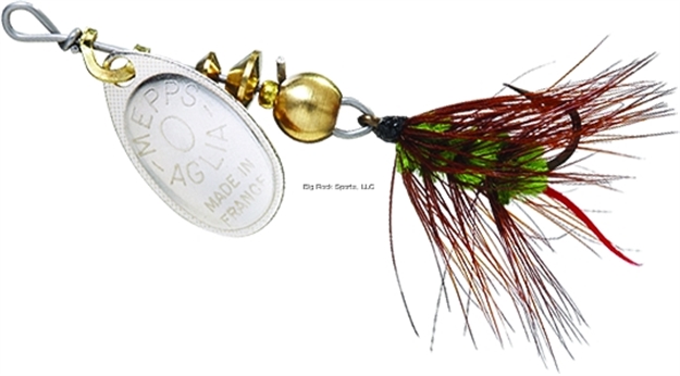 Picture of Mepps Aglia Wooly Worm Spin Flies In-Line Spinner, 1/12 Oz, Single Hook, Silver Blade With Green Tail