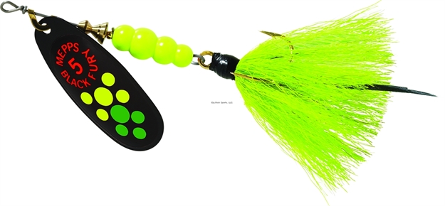 Picture of Mepps Black Fury In-Line Spinner, 1/2 Oz, Dressed Treble Hook, Hot Firetiger Blade With Chartreuse Tail