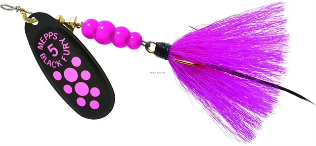 Picture of Mepps Black Fury In-Line Spinner, 1/2 Oz, Dressed Treble Hook, Pink Dot Blade With Pink Tail
