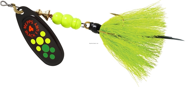 Picture of Mepps Black Fury In-Line Spinner, 1/3 Oz, Dressed Treble Hook, Hot Firetiger Blade With Chartreuse Tail