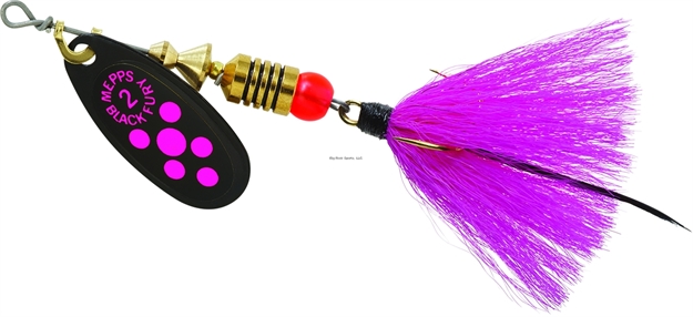 Picture of Mepps Black Fury In-Line Spinner, 1/6 Oz, Dressed Treble Hook, Pink Dot Blade With Pink Tail