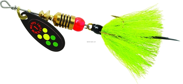 Picture of Mepps Black Fury In-Line Spinner, 1/8 Oz, Dressed Treble Hook, Hot Firetiger Blade With Chartreuse Tail