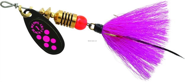 Picture of Mepps Black Fury In-Line Spinner, 1/8 Oz, Dressed Treble Hook, Pink Dot Blade With Pink Tail