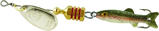 Picture of Mepps Comet Mino In-Line Spinner, 1 1/4", 1/9 Oz, Silver Blade With Rainbow Trout Mino, Floating