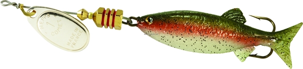 Picture of Mepps Comet Mino In-Line Spinner, 1 7/8", 1/6 Oz, Silver Blade With Rainbow Trout Mino, Floating