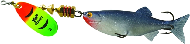 Picture of Mepps Comet Mino In-Line Spinner, 2 1/2", 1/4 Oz, Hot Firetiger Blade With Shad Mino, Floating