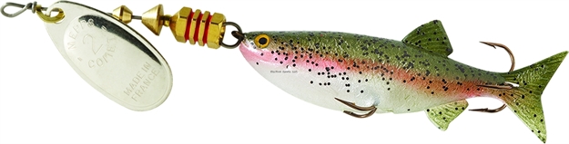 Picture of Mepps Comet Mino In-Line Spinner, 2 1/2", 1/4 Oz, Silver Blade With Rainbow Trout Mino, Floating