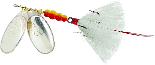 Picture of Mepps Double Blade Aglia In-Line Spinner, 11/16 Oz, Dressed Treble, Silver/Silver Blades/White Tail