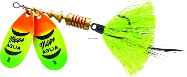 Picture of Mepps Double Blade Aglia In-Line Spinner, 5/16 Oz, Dressed Treble, Hot Firetiger/Hot Firetiger Blades/Chartreuse Tail