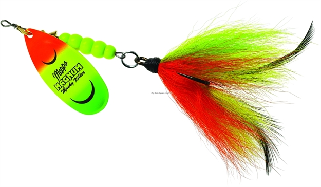 Picture of Mepps Magnum Musky Killer In-Line Spinner, 6", 1 1/4 Oz, Dressed Treble, Hot Firetiger Blade With Firetiger Tail