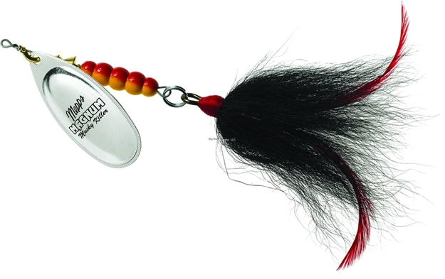 Picture of Mepps Magnum Musky Killer In-Line Spinner, 6", 1 1/4 Oz, Dressed Treble, Silver Blade With Black Tail