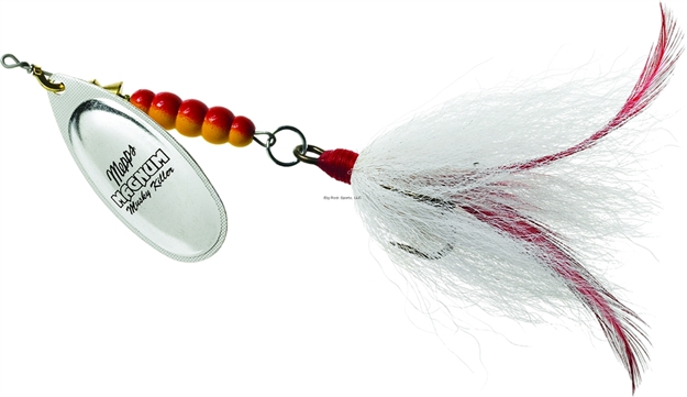 Picture of Mepps Magnum Musky Killer In-Line Spinner, 6", 1 1/4 Oz, Dressed Treble, Silver Blade With White Tail