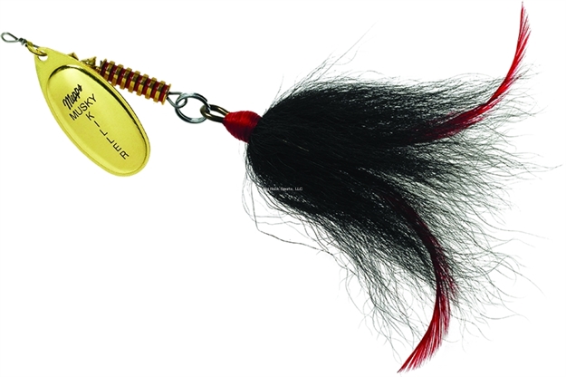 Picture of Mepps Musky Killer In-Line Spinner Bucktail, 3/4 Oz, 5/0 Treble Hook, Gold Blade & Black Tail