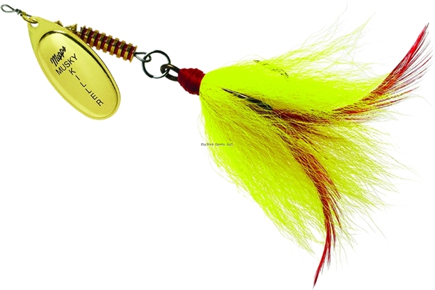 Picture of Mepps Musky Killer In-Line Spinner Bucktail, 3/4 Oz, 5/0 Treble Hook, Gold Blade & Yellow Tail