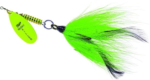 Picture of Mepps Musky Killer In-Line Spinner Bucktail, 3/4 Oz, 5/0 Treble Hook, Hot Chartreuse Blades & Chartreuse Tail