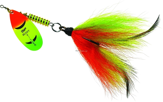 Picture of Mepps Musky Killer In-Line Spinner Bucktail, 3/4 Oz, 5/0 Treble Hook, Hot Firetiger Blade With Firetiger Tail