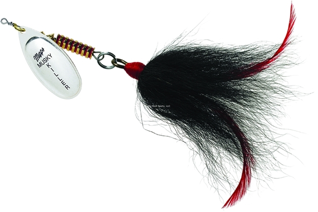 Picture of Mepps Musky Killer In-Line Spinner Bucktail, 3/4 Oz, 5/0 Treble Hook, Silver Blade & Black Tail