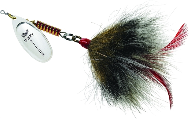 Picture of Mepps Musky Killer In-Line Spinner Bucktail, 3/4 Oz, 5/0 Treble Hook, Silver Blades & Gray Tail