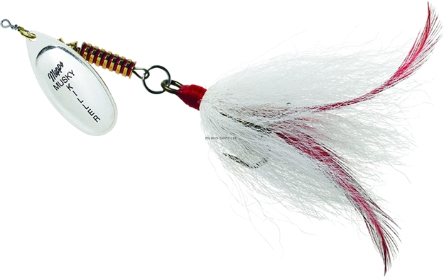 Picture of Mepps Musky Killer In-Line Spinner Bucktail, 3/4 Oz, 5/0 Treble Hook, Silver Blades & White Tail