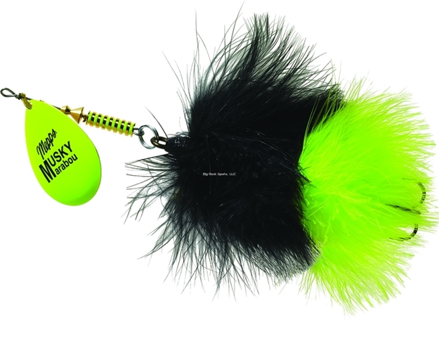 Picture of Mepps Musky Marabou In-Line Spinner, 1 1/4 Oz, 5/0 Treble Hook, Hot Chartreuse Blade With Black & Chartreuse Tail