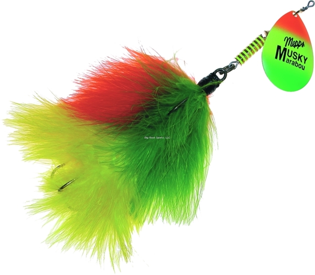 Picture of Mepps Musky Marabou In-Line Spinner, 1 1/4 Oz, 5/0 Treble Hook, Hot Firetiger Blade With Firetiger Tail