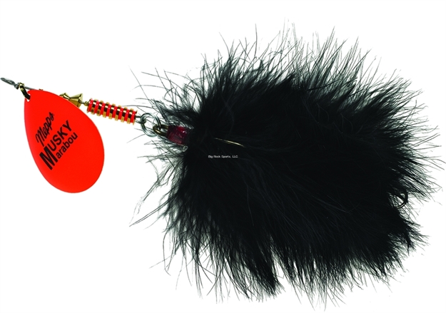 Picture of Mepps Musky Marabou In-Line Spinner, 1 1/4 Oz, 5/0 Treble Hook, Hot Orange Blade With Black Tail