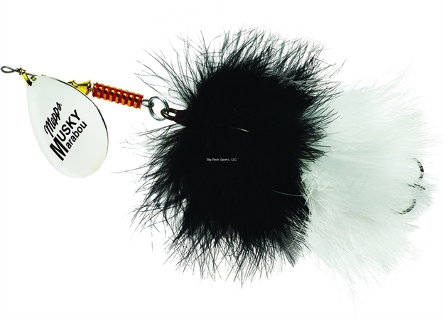 Picture of Mepps Musky Marabou In-Line Spinner, 1 1/4 Oz, 5/0 Treble Hook, Silver Blade With Black & White Tail