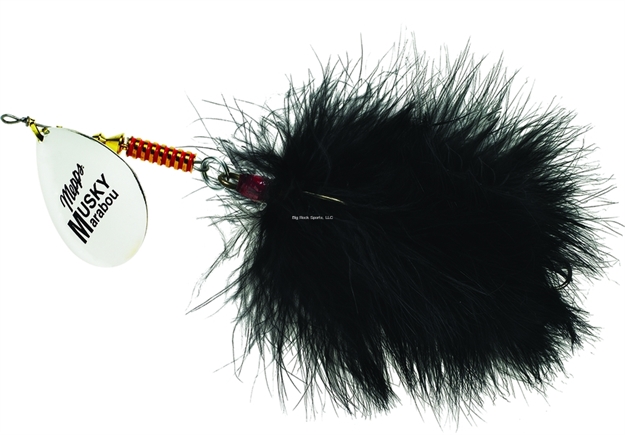 Picture of Mepps Musky Marabou In-Line Spinner, 1 1/4 Oz, 5/0 Treble Hook, Silver Blade With Black Tail