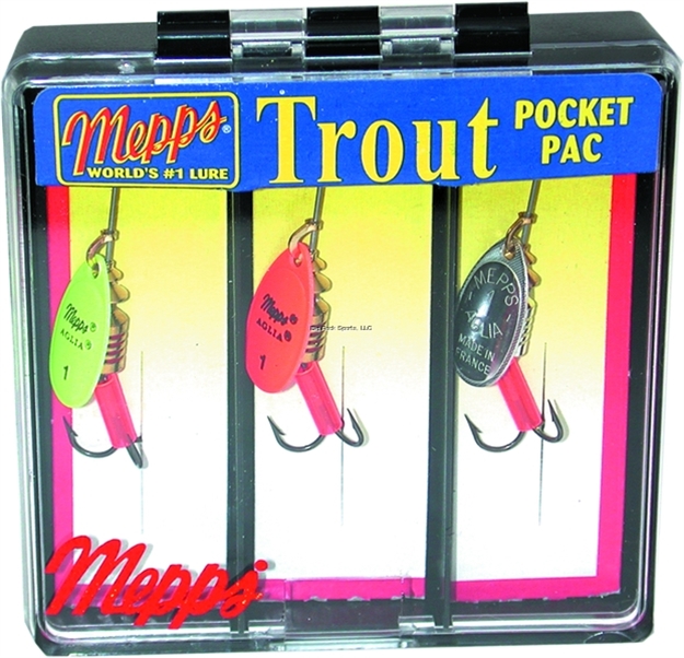 Picture of Mepps Pocket Pac Aglia Plain Trout Kit, Assorted, Treble Hook, 3 Per Pack, Size #1 Blade