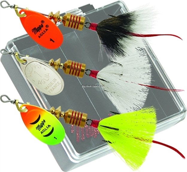 Picture of Mepps Pocket Pac Aglia Trout Kit, Assorted, Dressed Treble Hook, 3 Per Pack, Size #1 Blade