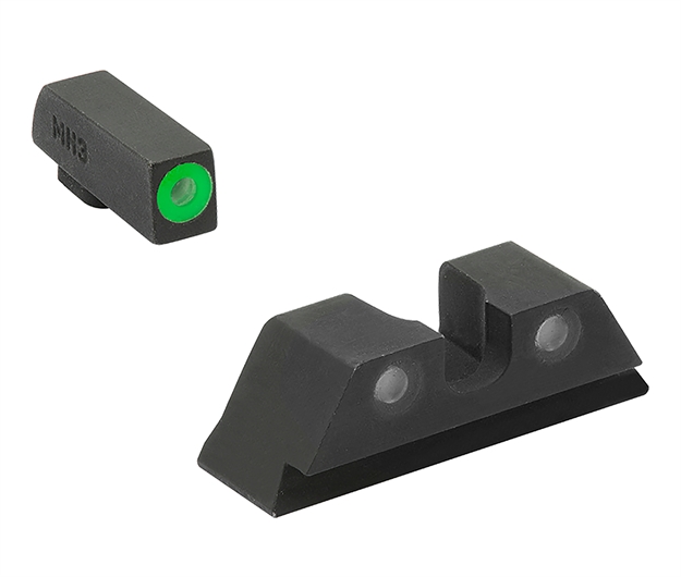 Picture of Meprolight Usa 402243111 Hyper-Bright Sight Set Green Tritium/Black Frame Compatible W/Glock 17/17L/19/22/23, Post/Dovetail Mount ML40224G