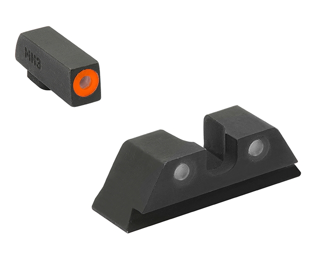 Picture of Meprolight Usa 402243131 Hyper-Bright Sight Set Green Tritium Orange Outline Front Sight-Green Tritium Black Outline Rear Sight Glock 17/17L/19/22 ML40224O