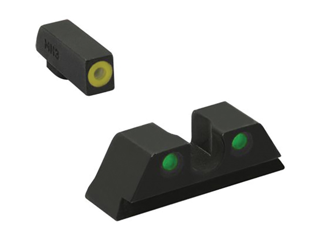 Picture of Meprolight Usa 402243121 Hyper-Bright Sight Set Green Tritium Yellow Outline Front Sight-Green Tritium Black Outline Rear Sight Glock 17/17L/19/22 ML40224Y 810013520781