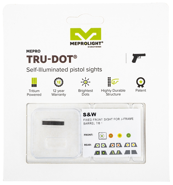 Picture of Meprolight Usa  Mepro Tru-Dot Fixed Sights Self-Illuminated Green Tritium Front With Black Frame For S&W J Frame 1.875" Barrel
