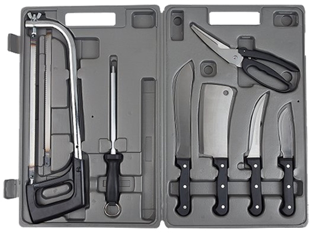 Picture of Meyerco Mbdp2 Game Processor Set 8" Butcher/5.5" Boning/4" Skinning Stainless Steel 10 Piece Set Rubber