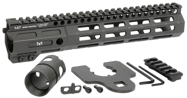Picture of  Midwest Industries Minf105 Night Fighter  10.50" M-Lok Black Hardcoat Anodized Aluminum Includes Barrel Wrench, Nut, & 5 Slot Rail 812102033516
