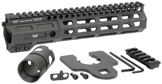 Picture of  Midwest Industries Minf925 Night Fighter  9.25" M-Lok Black Hardcoat Anodized Aluminum Includes Barrel Wrench, Nut, & 5 Slot Rail