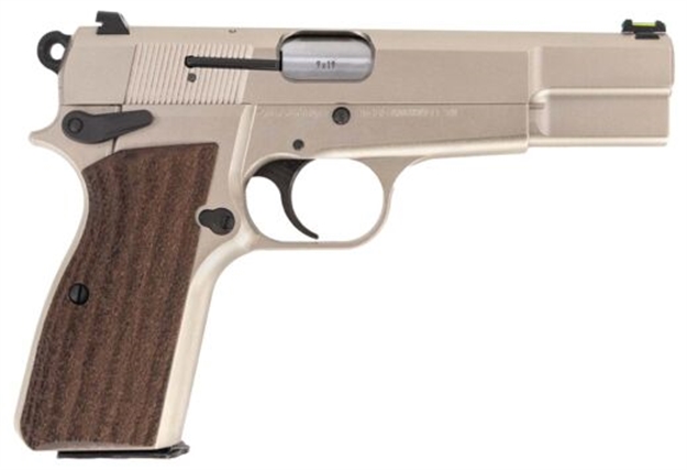 Picture of Mac 12000001 P-35  9Mm Luger 15+1 4.70" Stainless Steel Barrel, Satin Nickel Serrated Steel Slide & Frame W/Beavertail & Picatinny Rail, G10 Grip INGLISP35N
