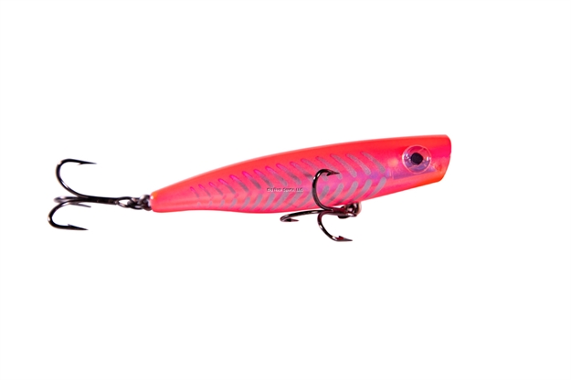 Picture of Mirrolure C-Eye Poppa Mullet Surface Popper, 3 5/8", 1/2 Oz, Hot Pink Back & Belly/Silver Bones, Floating
