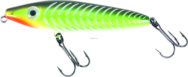 Picture of Mirrolure C-Eye Pro Dog Jr. Surface Walker, 4", 3/4 Oz, 3-D Eyes, Green Back/Pearl Belly/Chartreuse/Silver Bones