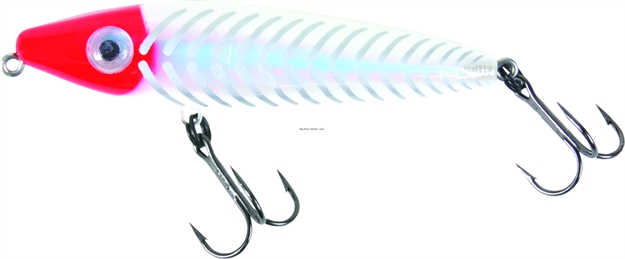 Picture of Mirrolure C-Eye Pro Dog Jr. Surface Walker, 4", 3/4 Oz, 3-D Eyes, Red Head/White Back & Belly/Silver Bones