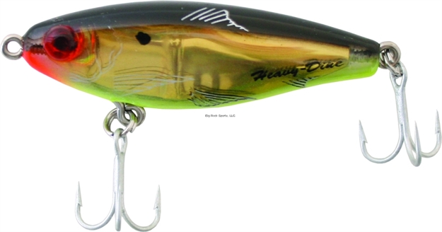 Picture of Mirrolure Heavy Dine Sinking Twitchbait, 2 5/8", 7/16 Oz, 3-D Eyes, Rattling, Black Back/Chartreuse Belly/Gold