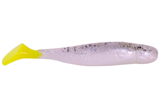 Picture of Mirrolure Marsh Minnow Scented Soft Plastic Paddle Tail Lure, 3 3/4", Salt & Pepper/Chartreuse Tail