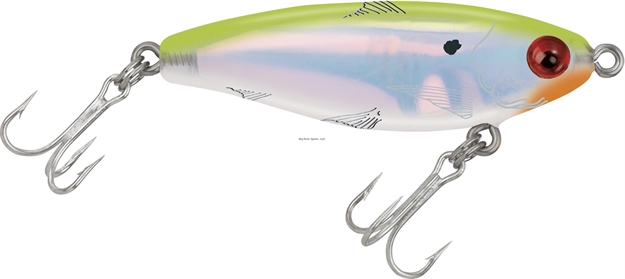 Picture of Mirrolure Mirrodine Mini Suspending Twitchbait, 2 1/4", 3/16 Oz, 3-D Eyes, Chartreuse Back/Pearl Belly/Silver