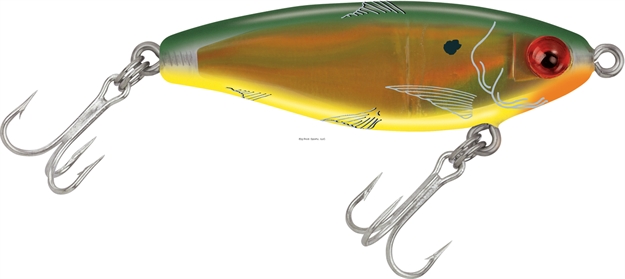 Picture of Mirrolure Mirrodine Suspending Twitchbait, 2 5/8", 3/8 Oz, 3-D Eyes, Bayou Green Back/Yellow Belly/Gold