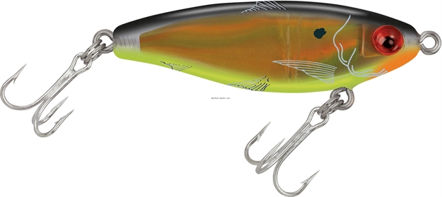 Picture of Mirrolure Mirrodine Suspending Twitchbait, 2 5/8", 3/8 Oz, 3-D Eyes, Black Back/Chartreuse Belly/Gold